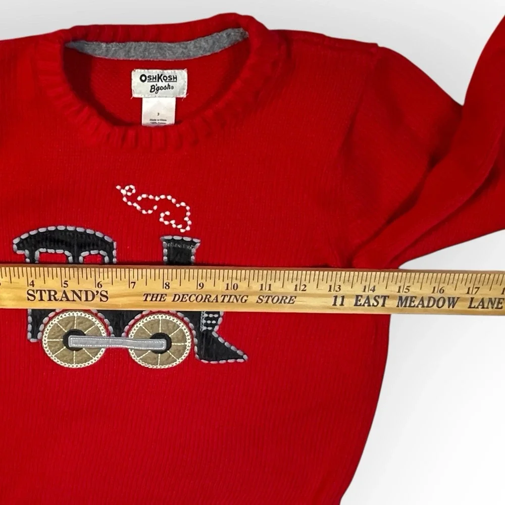 OshKosh B'gosh Boys Red‎ Winter Knit Train Holiday Christmas Sweater Size 7